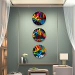Round Tempered Glass Wall Art Set, Abstract Paint Splash, Modern Decor,3 pieces