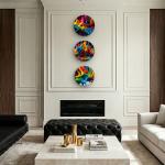 Round Tempered Glass Wall Art Set, Abstract Paint Splash, Modern Decor,3 pieces