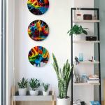 Round Tempered Glass Wall Art Set, Abstract Paint Splash, Modern Decor,3 pieces