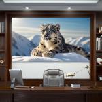 Snow Leopard Tempered Glass Wall Art, Wild Animal Large Glass Printing
