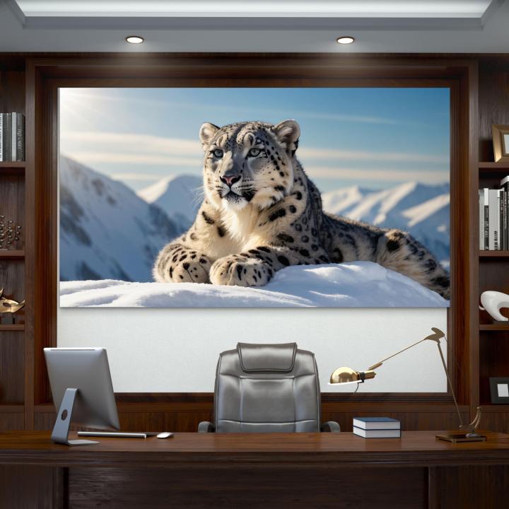 Snow Leopard Tempered Glass Wall Art, Wild Animal Large Glass Printing