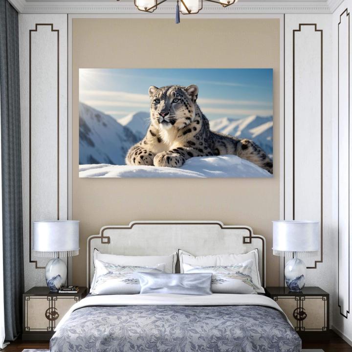 Snow Leopard Tempered Glass Wall Art, Wild Animal Large Glass Printing