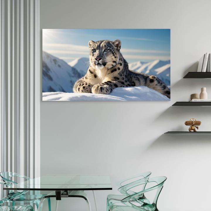 Snow Leopard Tempered Glass Wall Art, Wild Animal Large Glass Printing