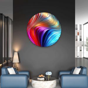 Abstract Tempered Glass Wall Art, Colorful Flowing Waves, Round Modern Decor,Large