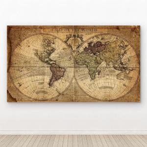 Antique World Map Tempered Glass Wall Art, Luxury Cartography