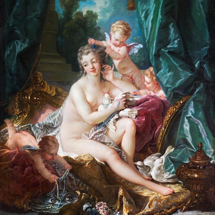 François Boucher Venus Consoling Love Tempered Glass Wall Art, Rococo Masterpiece Print