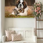 Saint Bernard Dog Kittens Tempered Glass Wall Art, Heartwarming Animal Decor