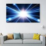 Abstract Blue Light Burst Tempered Glass Wall Art, Modern Cosmic Explosion Decor