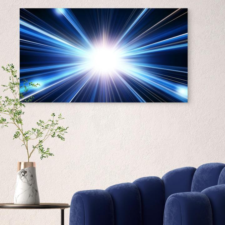 Abstract Blue Light Burst Tempered Glass Wall Art, Modern Cosmic Explosion Decor
