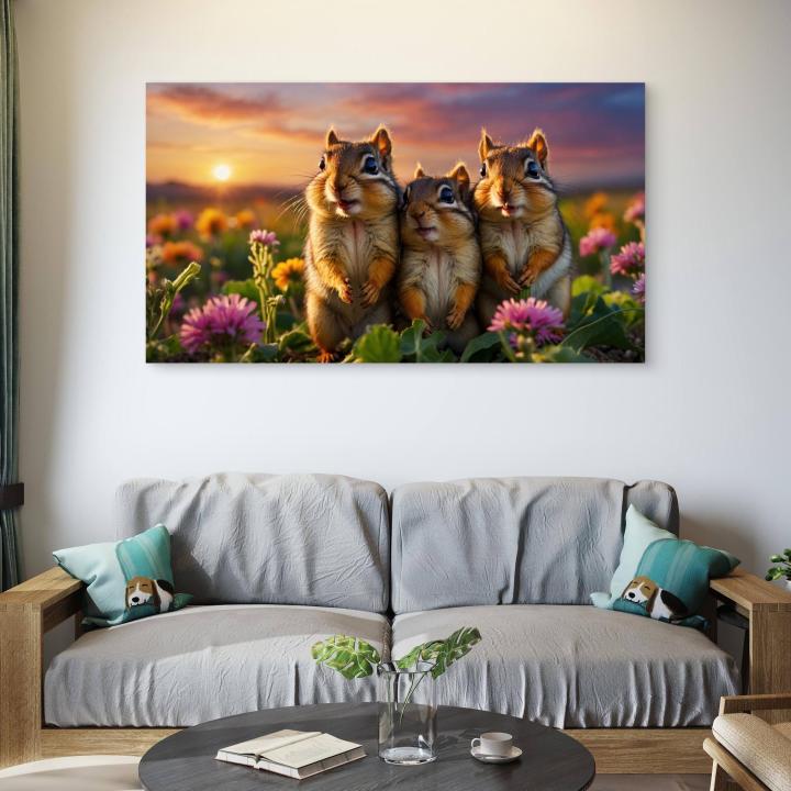 Chipmunk Sunset Meadow Tempered Glass Wall Art,Large