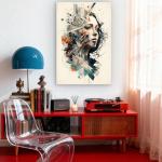 Abstract Female Portrait Tempered Glass Wall Art, Geometric Woman Face Glass Printing