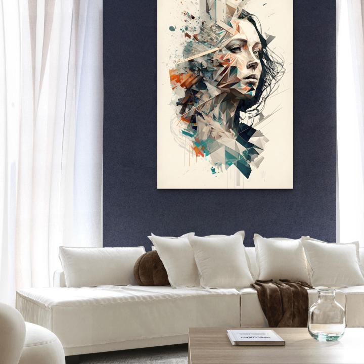 Abstract Female Portrait Tempered Glass Wall Art, Geometric Woman Face Glass Printing