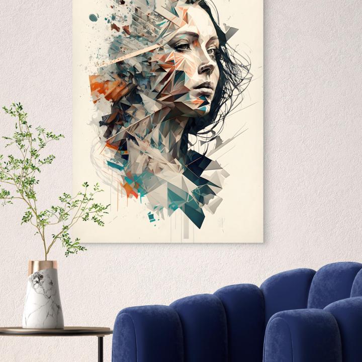 Abstract Female Portrait Tempered Glass Wall Art, Geometric Woman Face Glass Printing