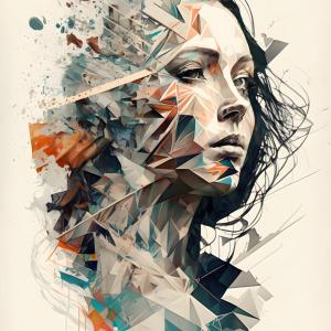 Abstract Female Portrait Tempered Glass Wall Art, Geometric Woman Face Glass Printing