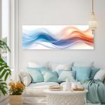 Panoramic Blue and Gold Marble Glass Wall Art, Abstract Liquid Agate Tempered Glass Print