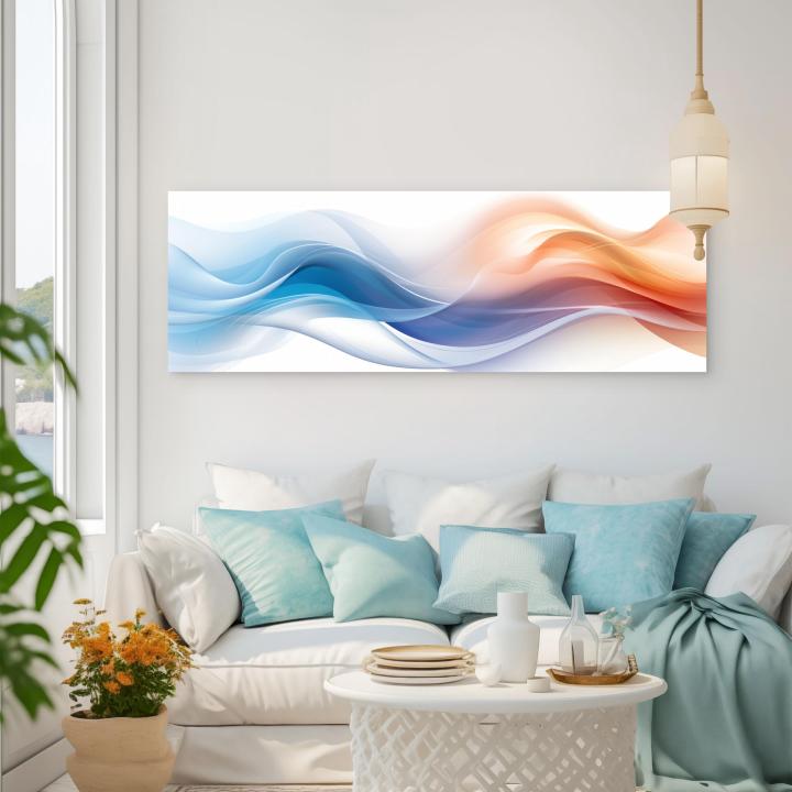 Panoramic Blue and Gold Marble Glass Wall Art, Abstract Liquid Agate Tempered Glass Print