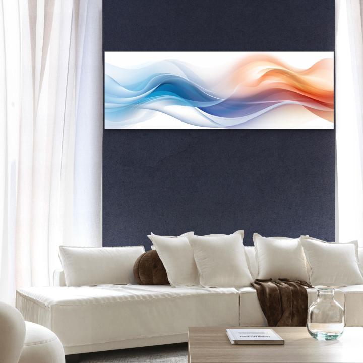 Panoramic Blue and Gold Marble Glass Wall Art, Abstract Liquid Agate Tempered Glass Print