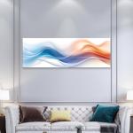 Panoramic Blue and Gold Marble Glass Wall Art, Abstract Liquid Agate Tempered Glass Print