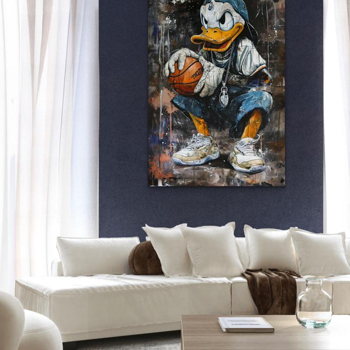 Donald Duck Hiphop Tempered Glass Wall Art, Street Graffiti Basketball Decor