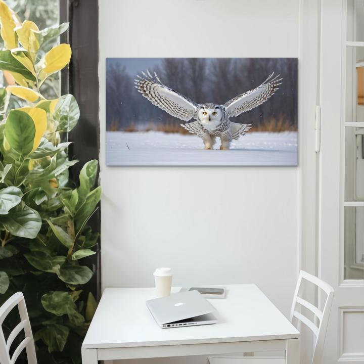 Snowy Owl Tempered Glass Wall Art, Winter Landscape, Wildlife Decor,Large