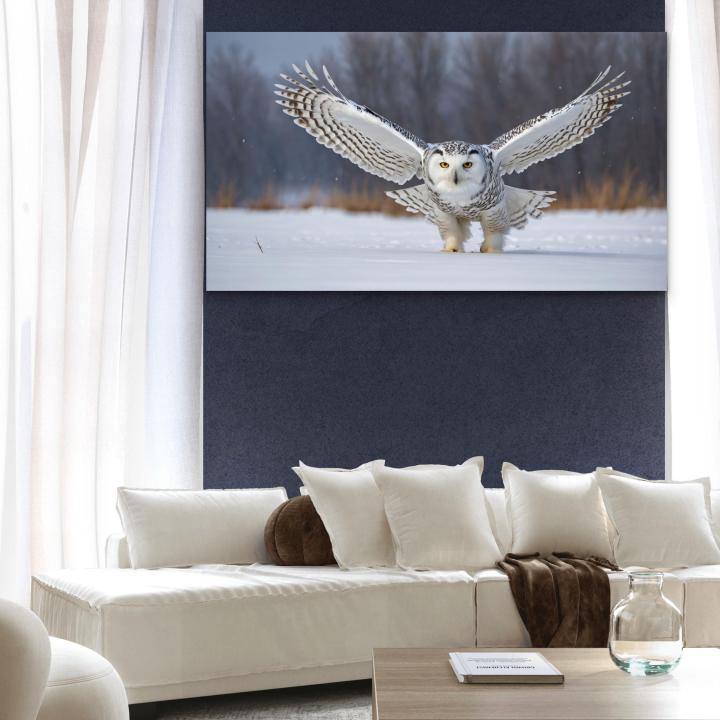 Snowy Owl Tempered Glass Wall Art, Winter Landscape, Wildlife Decor,Large