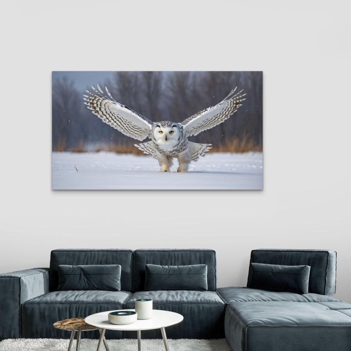 Snowy Owl Tempered Glass Wall Art, Winter Landscape, Wildlife Decor,Large