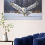 Snowy Owl Tempered Glass Wall Art, Winter Landscape, Wildlife Decor,Large