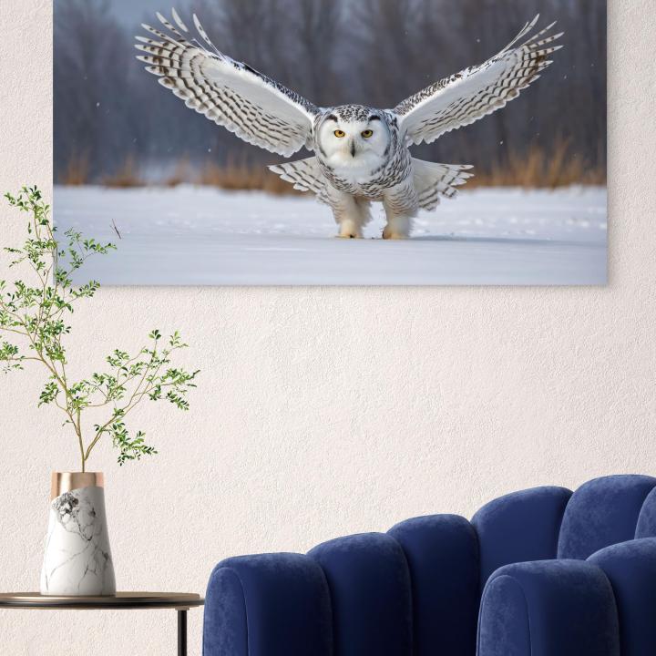 Snowy Owl Tempered Glass Wall Art, Winter Landscape, Wildlife Decor,Large