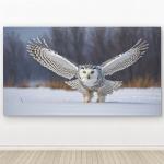 Snowy Owl Tempered Glass Wall Art, Winter Landscape, Wildlife Decor,Large