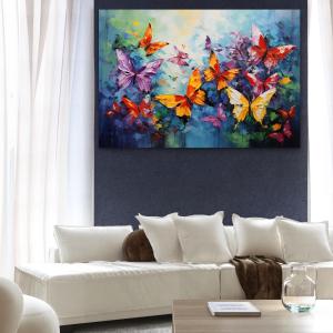 Colorful Butterfly Tempered Glass Wall Art, Abstract Oil Paint Style Decor