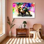 Wall Street Bull Graffiti Tempered Glass Art, Colorful Stock Market Motivation Print