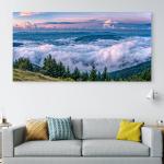Panoramic Sunset Mountain Glass Art, Purple Clouds Tempered Glass Decor, Large Nature Wall Hanging