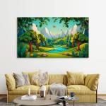 Mountain River Tempered Glass Wall Art: Modern Nature Decor, Large Size
