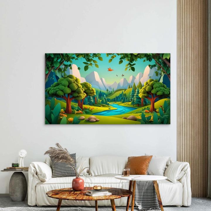 Mountain River Tempered Glass Wall Art: Modern Nature Decor, Large Size