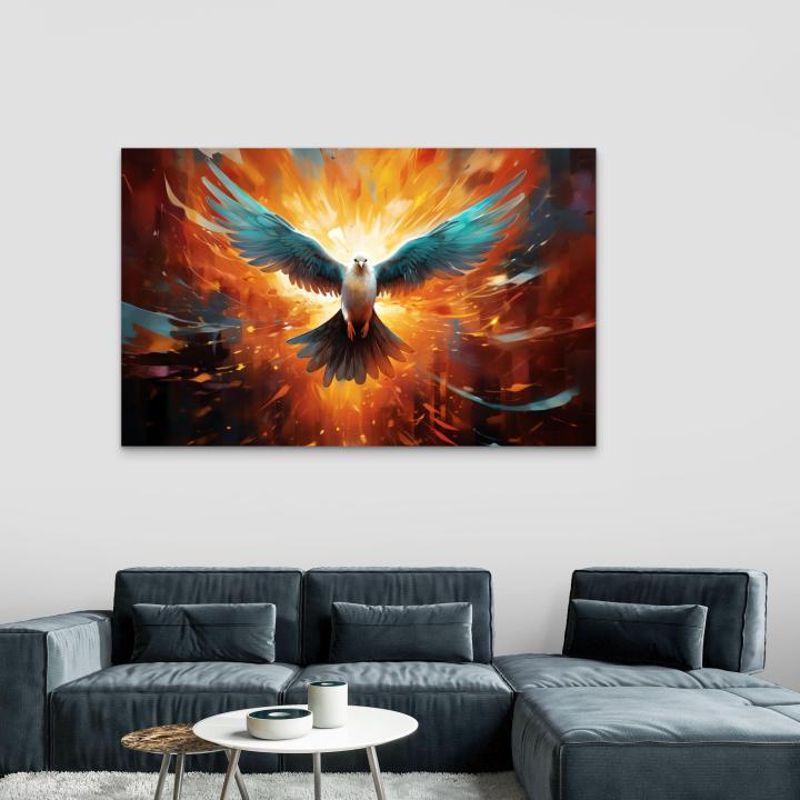 Phoenix Rising Tempered Glass Wall Art, Modern Abstract Bird Decor,Large