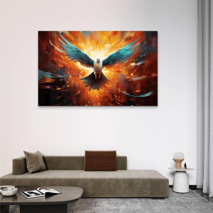 Phoenix Rising Tempered Glass Wall Art, Modern Abstract Bird Decor,Large