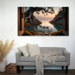 Nature Glass Wall Art, Sunset Lake with Ducks Tempered Glass Print, Large