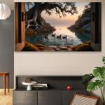Nature Glass Wall Art, Sunset Lake with Ducks Tempered Glass Print, Large