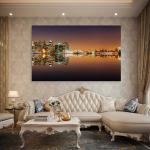 New York City Skyline Tempered Glass Art, Night Cityscape Manhattan Bridge View Print