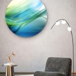 Teal and Green Abstract Tempered Glass Wall Art, Round Modern Decor