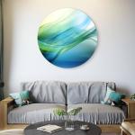 Teal and Green Abstract Tempered Glass Wall Art, Round Modern Decor