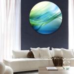 Teal and Green Abstract Tempered Glass Wall Art, Round Modern Decor