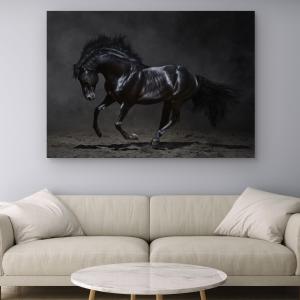 Black Stallion Tempered Glass Wall Art, Majestic Animal Office Decor