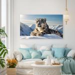 Snow Leopard Tempered Glass Wall Art, Wild Animal Large Glass Printing