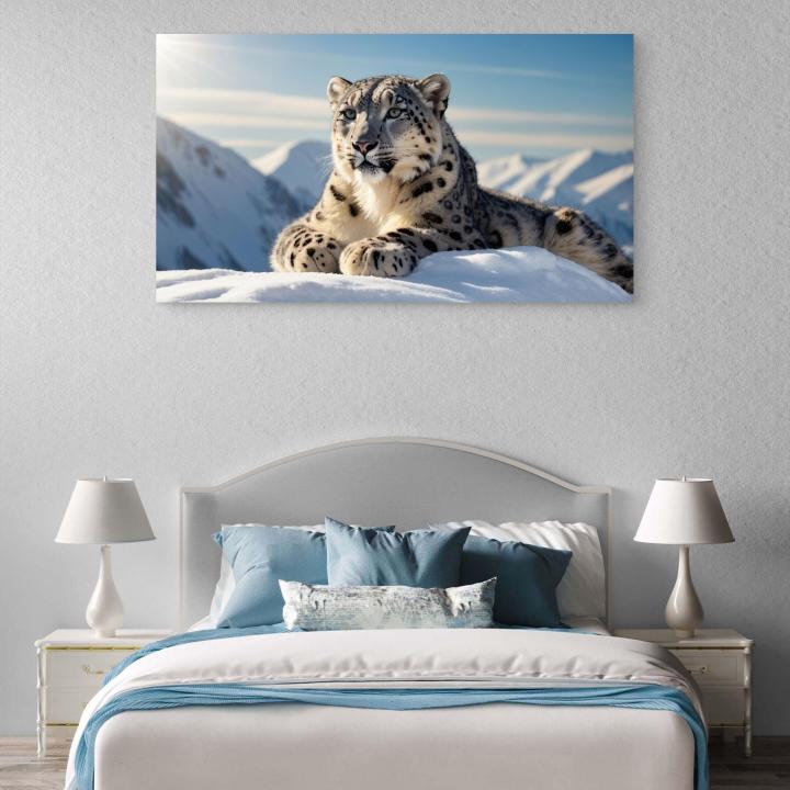 Snow Leopard Tempered Glass Wall Art, Wild Animal Large Glass Printing