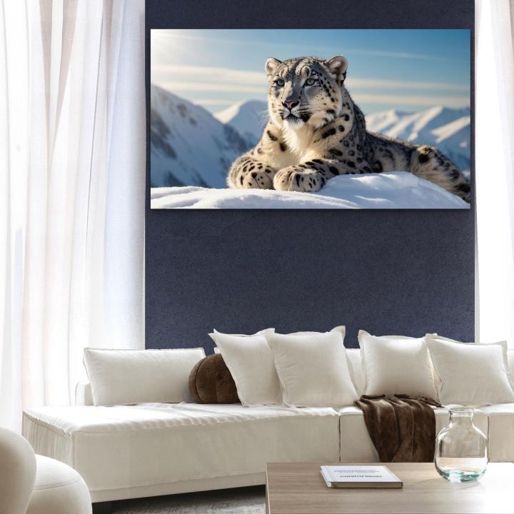 Snow Leopard Tempered Glass Wall Art, Wild Animal Large Glass Printing
