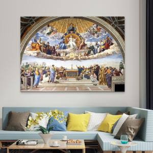 Raphael Disputa del Sacramento Glass Wall Art, Renaissance Masterpiece Tempered Glass Print