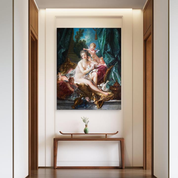 François Boucher Venus Consoling Love Tempered Glass Wall Art, Rococo Masterpiece Print