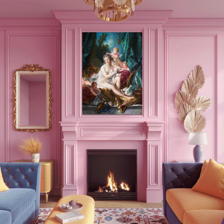 François Boucher Venus Consoling Love Tempered Glass Wall Art, Rococo Masterpiece Print
