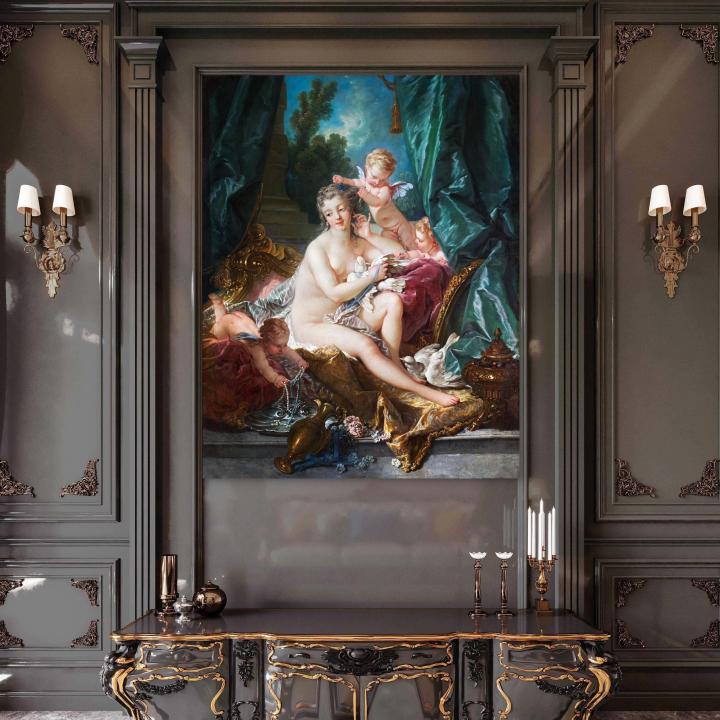 François Boucher Venus Consoling Love Tempered Glass Wall Art, Rococo Masterpiece Print